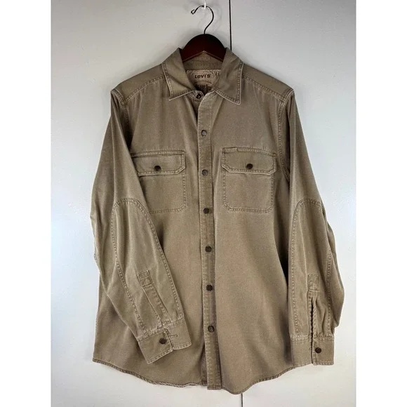 Levi's Copper Clothing Button Down Shirt Jacket Mens Medium Tan Cotton - Picture 2 of 13
